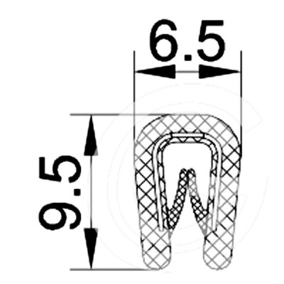 Door seal profile | PVC | black | 9,5 x 6,5 mm | roll 100 meters